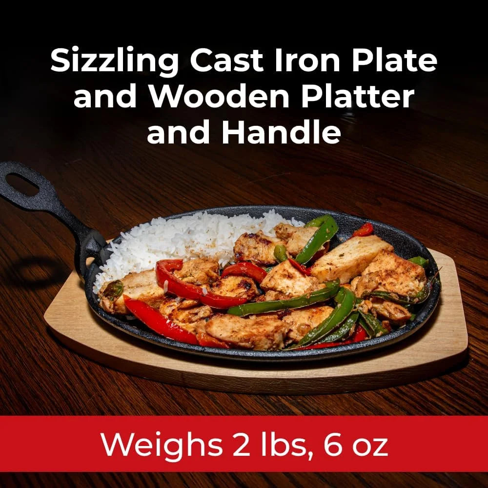 Cast Iron Steak Plate with Wooden Holder D285