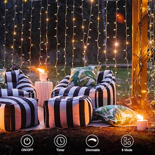 300 LED Battery Operated Curtain Lights with Remote Timer Warm White Y1417