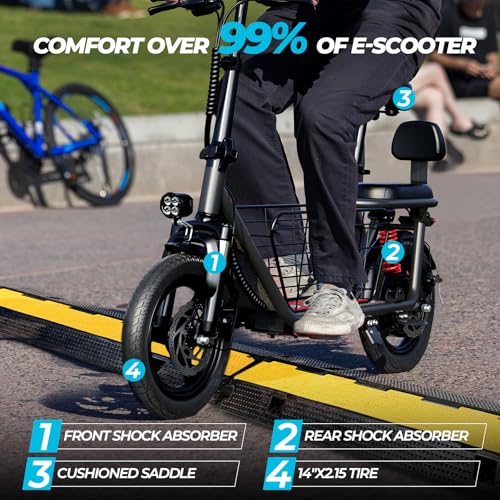 850W Peak Electric Scooter with Seat, 22MPH, 25 Miles Range, 14" Pneumatic Tire, Folding E Scooter Z684054
