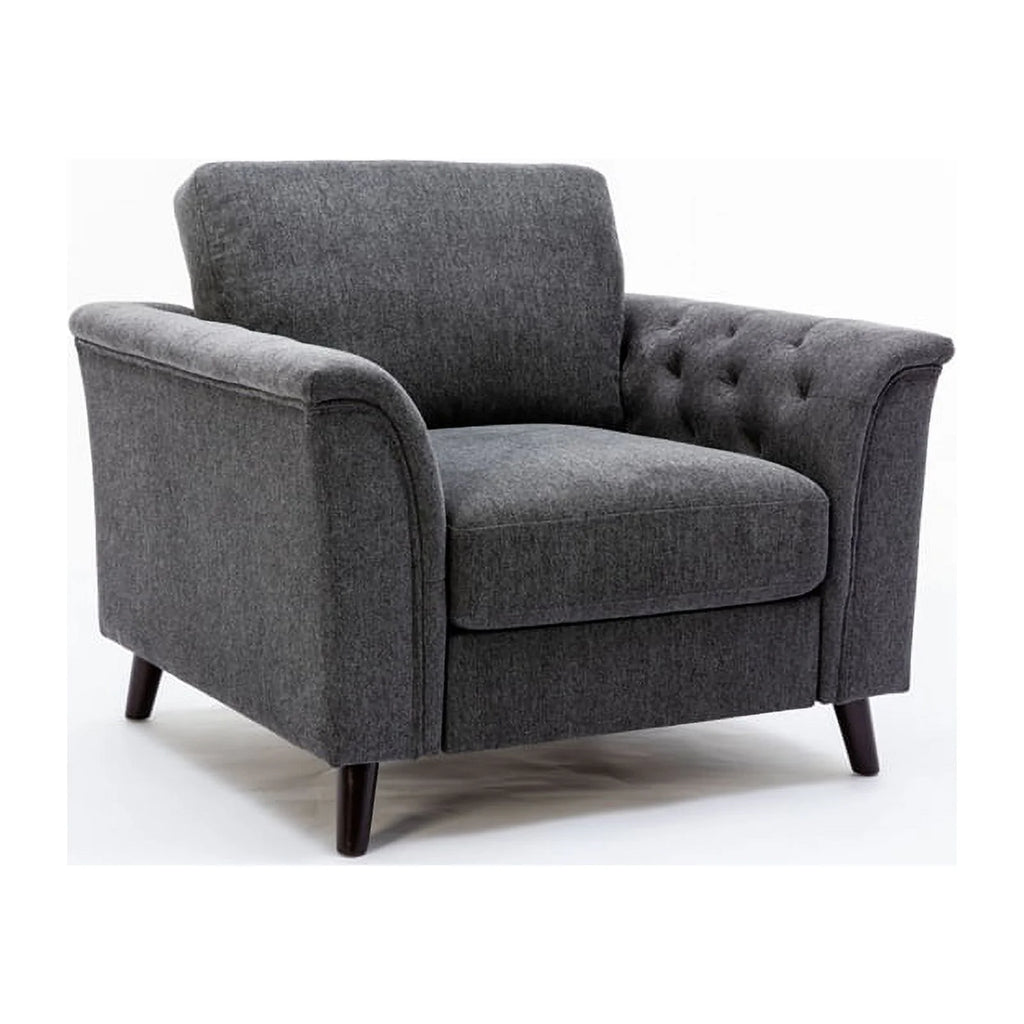 3-Piece Linen Fabric Sofa Set with Tufted Arms in Dark Gray V86396