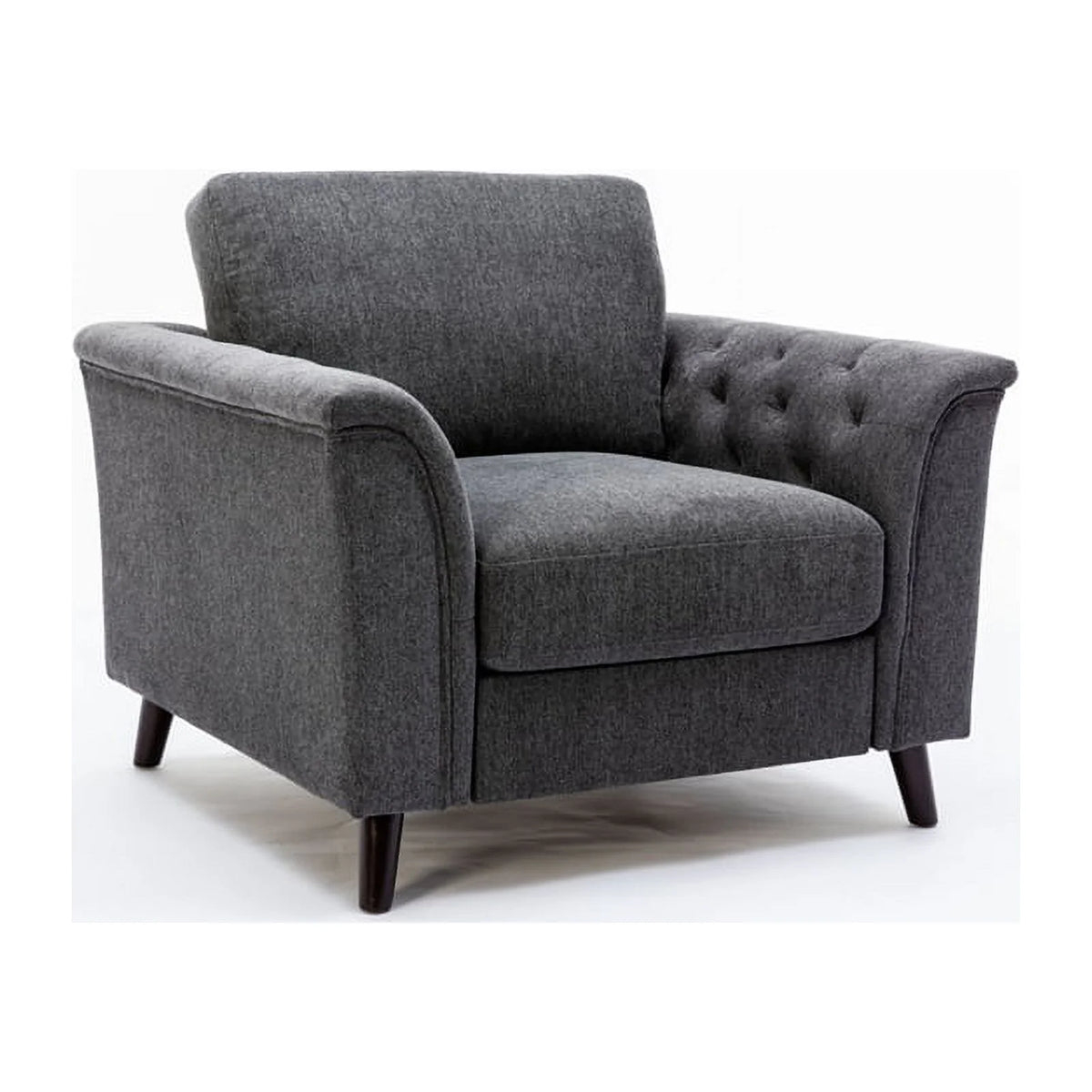 3-Piece Linen Fabric Sofa Set with Tufted Arms in Dark Gray V86396