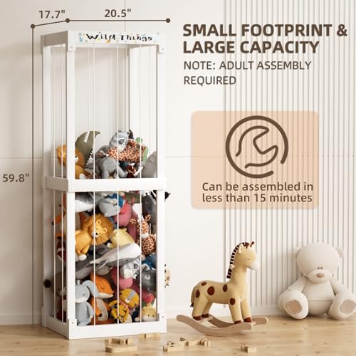 White Wooden Stuffed Animal Storage Cage with Elastic Rope T2314