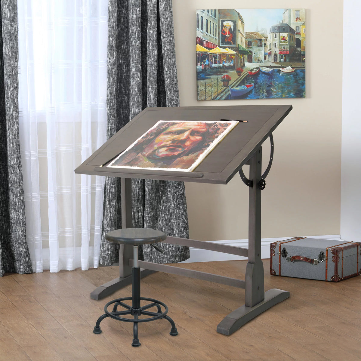Solid Wood Drawing Drafting Table with 36" x 24" Angle Adjustable Top Q2316