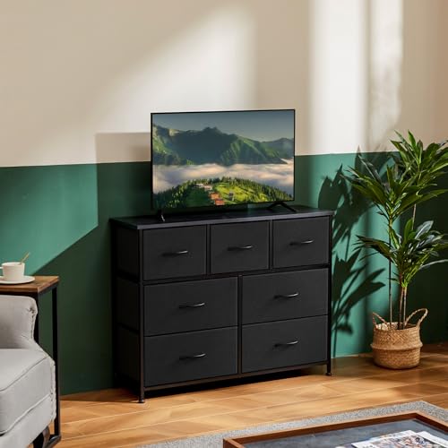 Black 8 Fabric Drawer Dresser with Wooden Top X380432