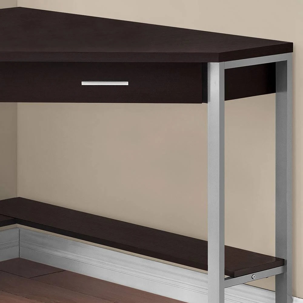 Cappuccino Corner Computer Desk with Silver Metal M189