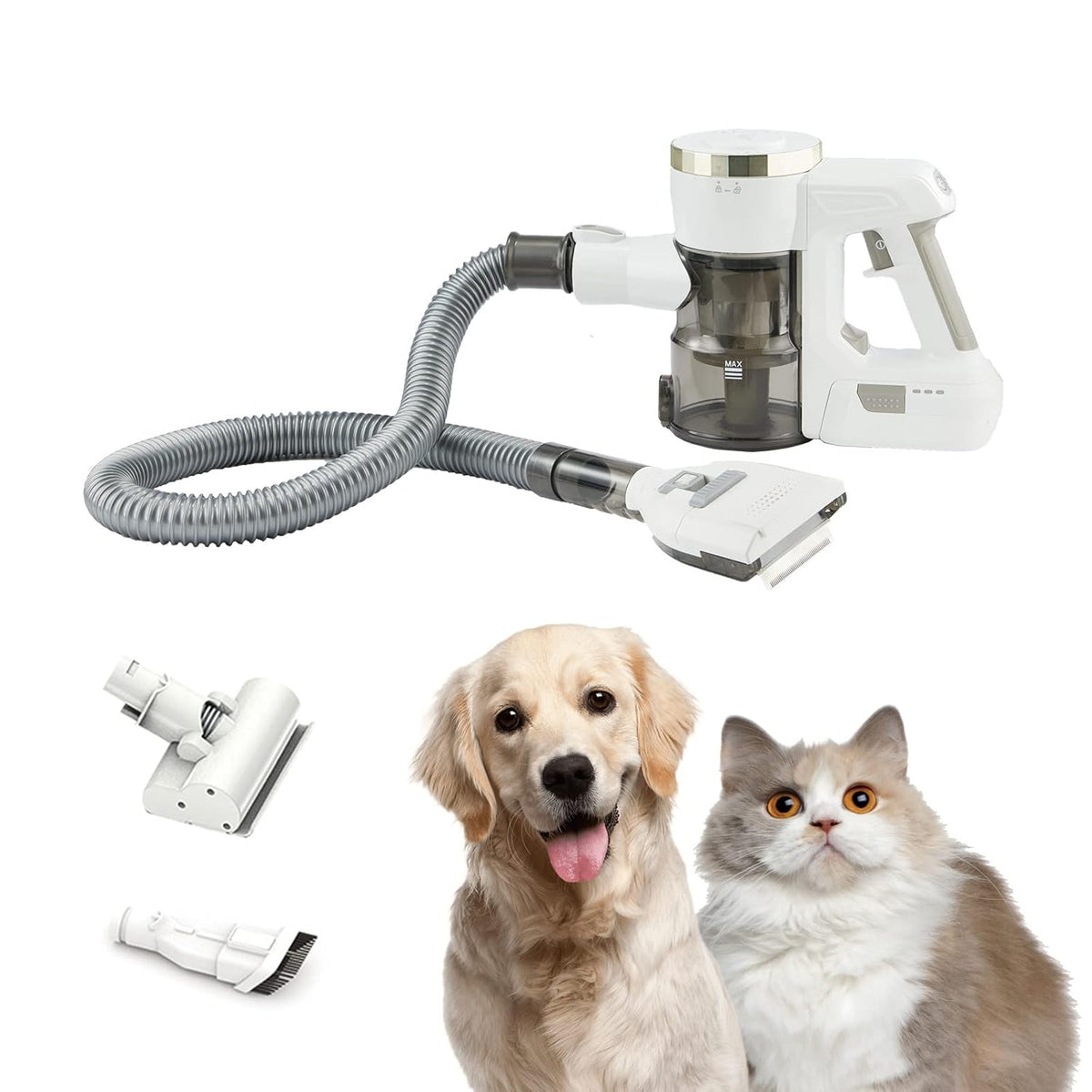 Cordless Pet Vacuum Cleaner with Grooming Brush, Stainless Comb Teeth Shedding Tool Kit I1269