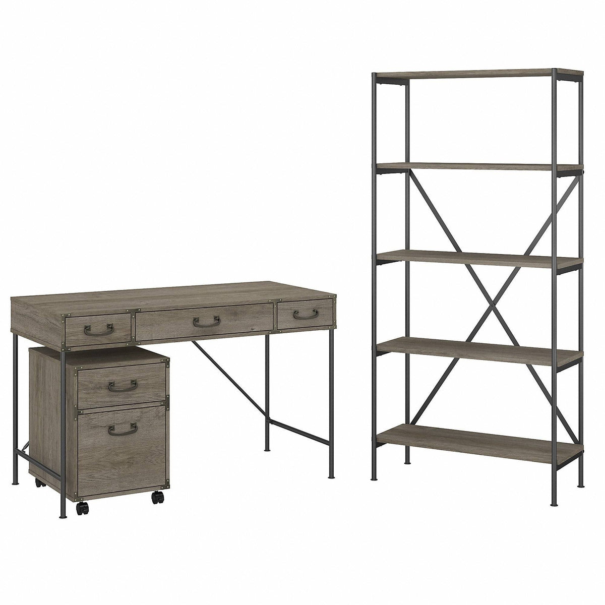 48W Writing Desk with Mobile File Cabinet and Bookcase T123