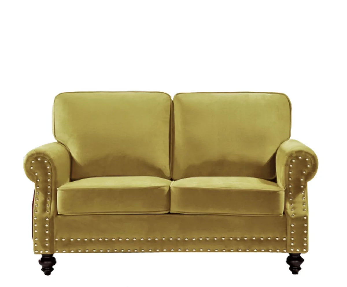 Yellow Velvet Rolled Arm Loveseat D7130