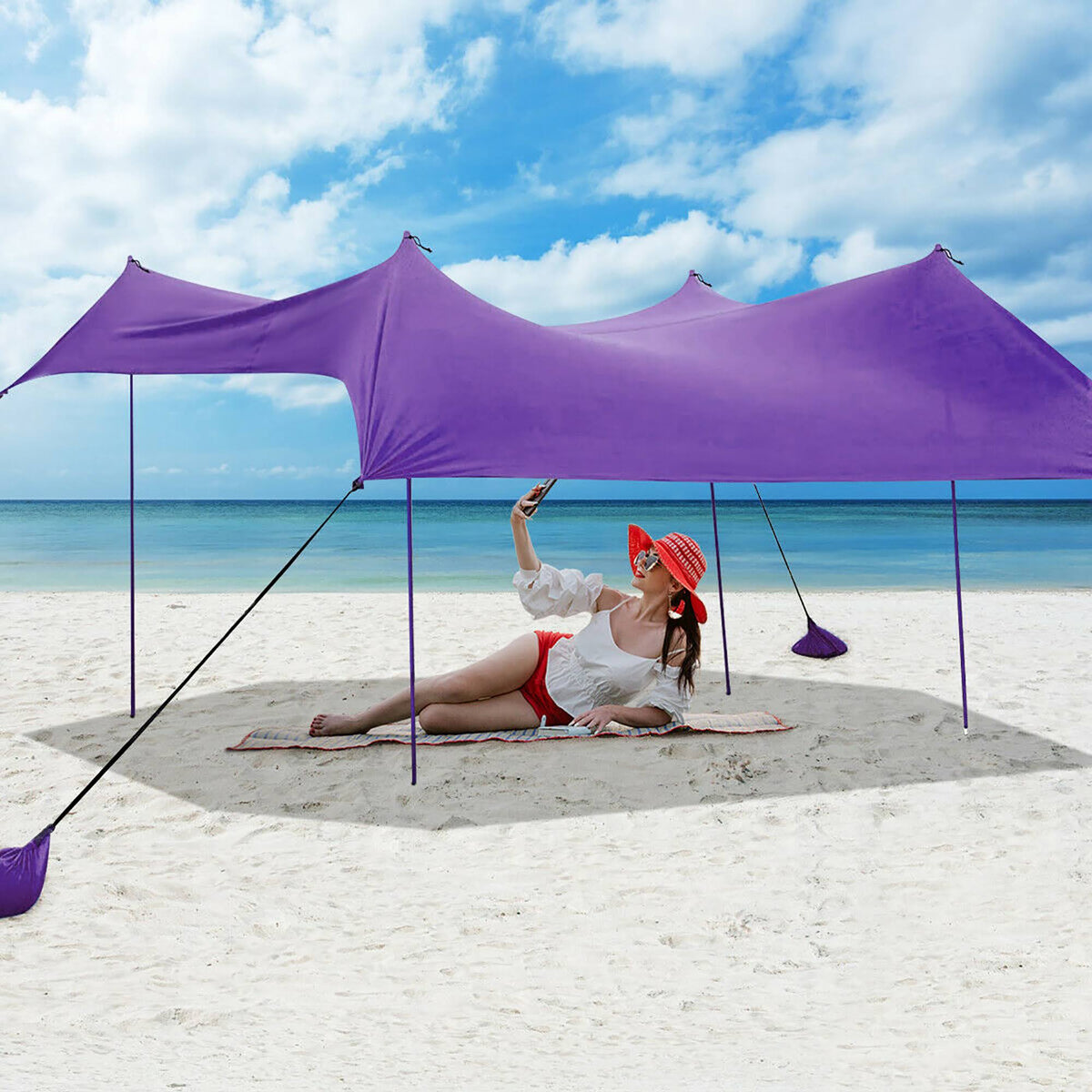 Family Beach Tent Canopy with 4 Poles UPF50+ Purple B605
