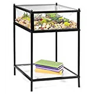 Black Iron Square Terrarium End Table with Reinforced Glass I8543