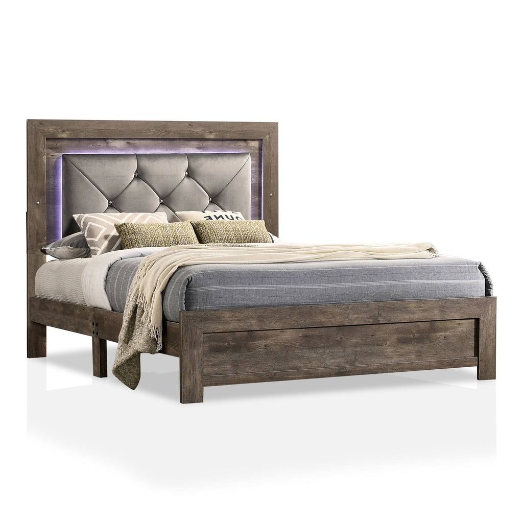 Rustic Natural Tone Tufted Panel Bed Queen V1003