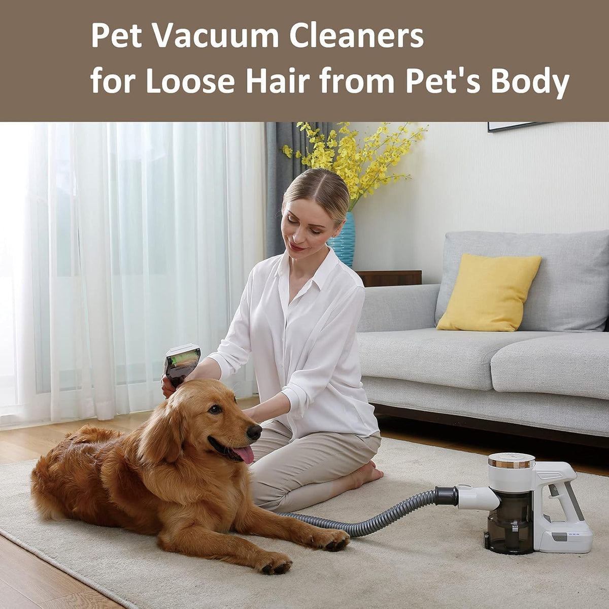 Cordless Pet Vacuum Cleaner with Grooming Brush, Stainless Comb Teeth Shedding Tool Kit I1269