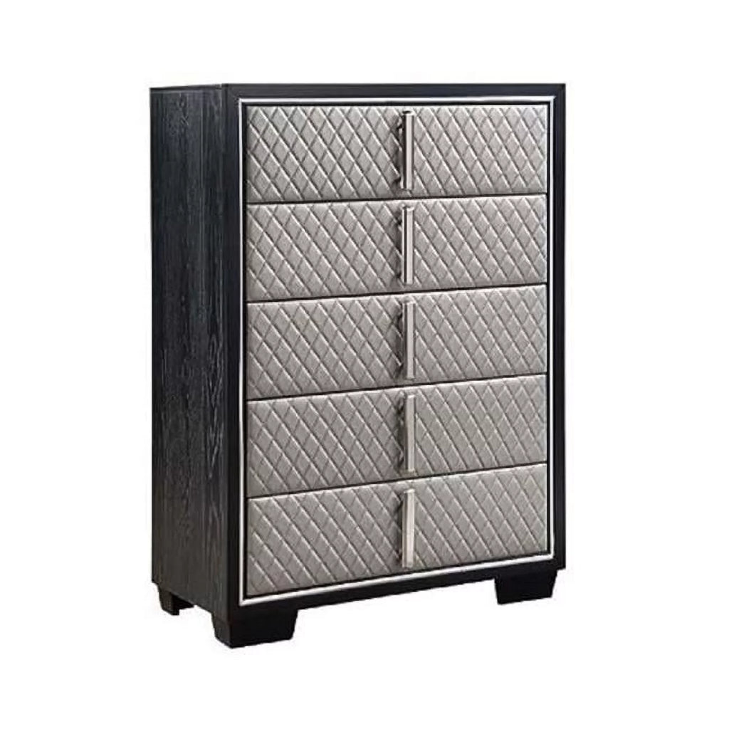 Black 5 Drawer Faux Leather Tall Dresser G353