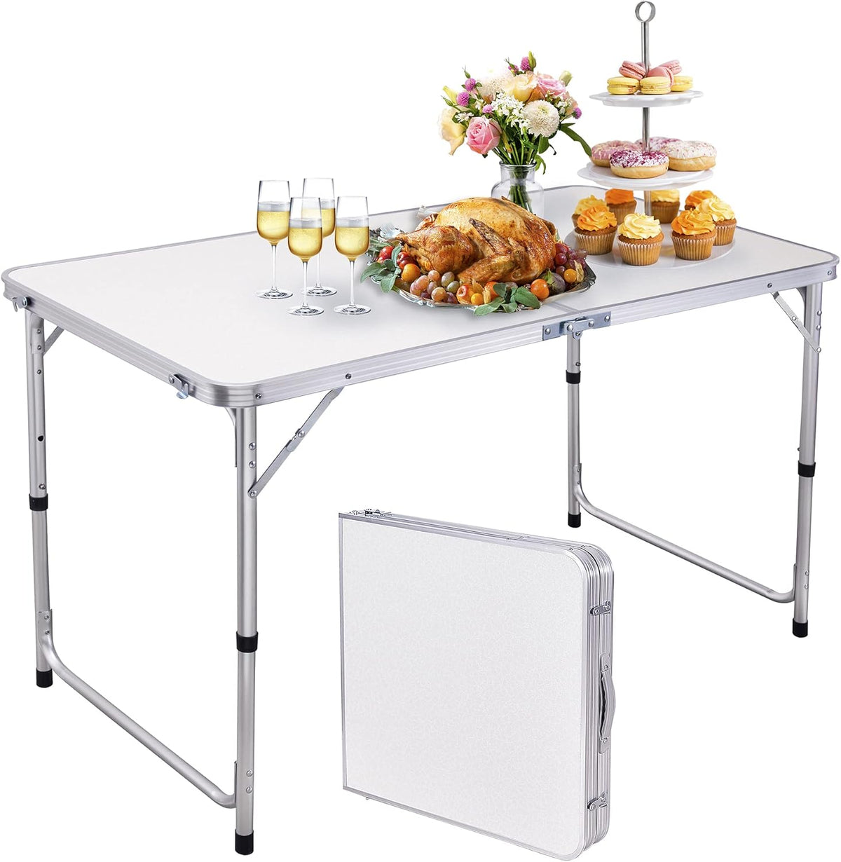 Folding Picnic Table, 4FT Aluminum Portable Table with Handle A9516