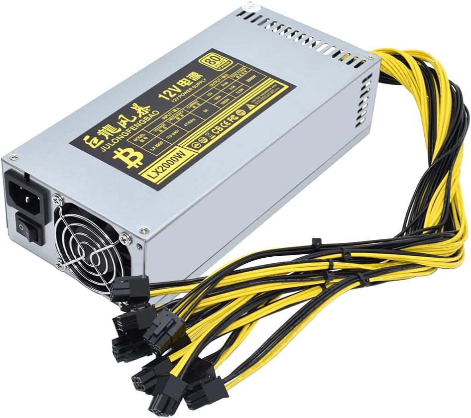 ATX 2000W Miner Power Supply 8 GPU PSU 12AWG T9597
