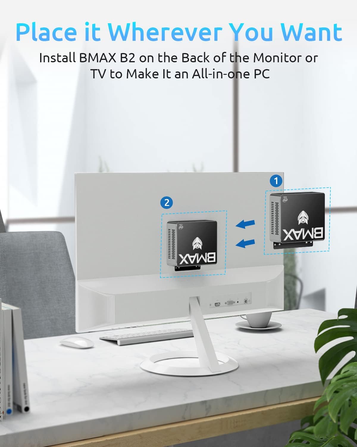 Mini PC with 8GB RAM/128GB SSD, 4K Dual Display, HDMI x2, USB x4, Dual-Band Wi-Fi, Bluetooth 4.2 C3056
