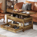 Rustic Brown Wood Lift Top Coffee Table with 2 Storage Drawers Q7825