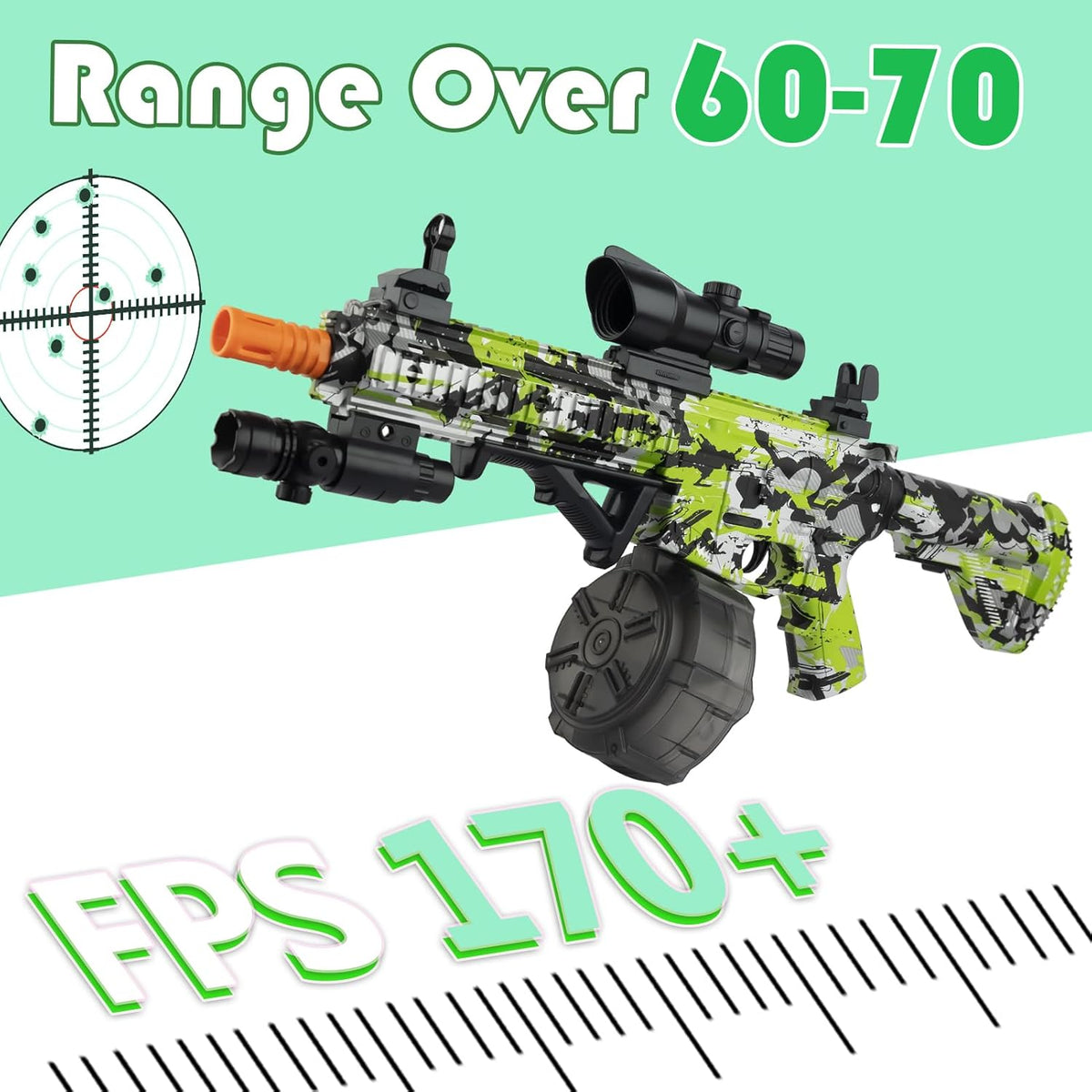 Large Gel Ball Blaster with Drum & Mag, Automatic and Manual Splatter Blaster with 40000 Gel Rounds, Electric Splat Blaster and Goggles (Green) B136792