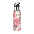Pink Flowers Floral Print Stainless Steel Insulated Water Bottle with Straw Lid J109