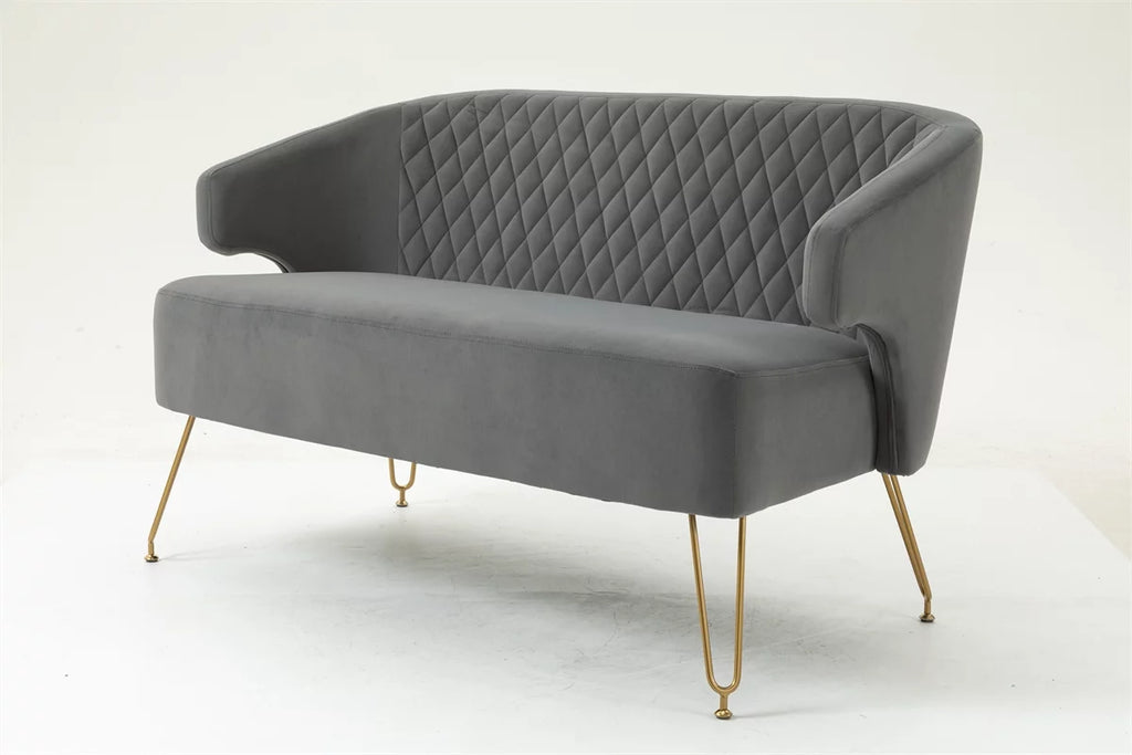 Yellow Tufted Loveseat Sofa with Golden Metal Legs J1013