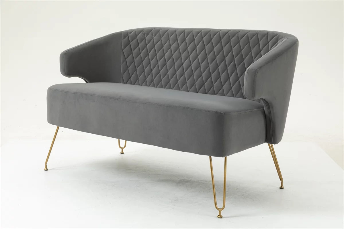Yellow Tufted Loveseat Sofa with Golden Metal Legs J1013