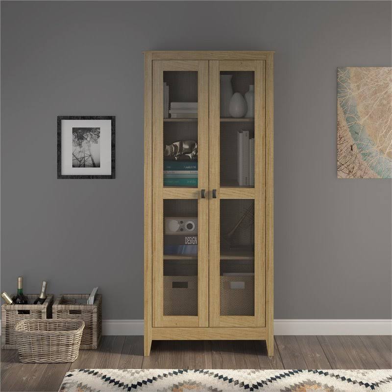 Storage Cabinet with Mesh Doors in Golden Oak N93420