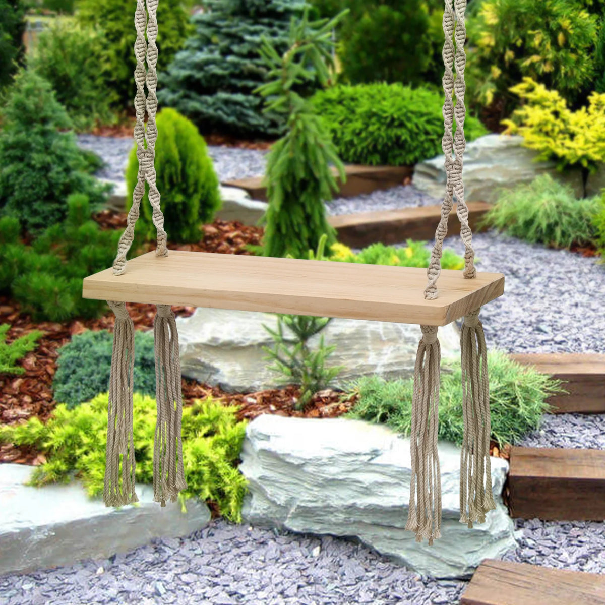 Pine Wood Swing with Metal Ring S8822