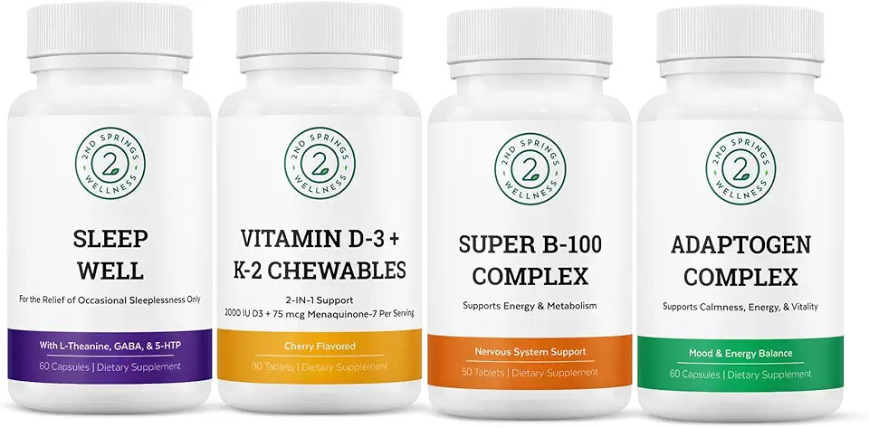 Vitamin D3+K2 Chewables, Super B-100 Complex, Sleep Well & Adaptogen Complex A34722
