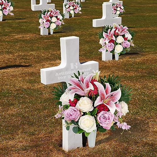 Vibrant Pink Lily and Rose Silk Flower Arrangement with Vase I568745