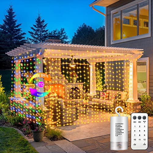 300 LED Battery Operated Curtain Lights with Remote Timer Warm White Y1417