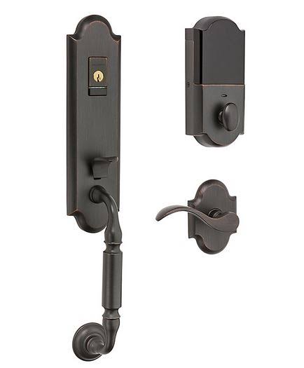 Evolved Single Cylinder Bluetooth Handleset with Left Handed Interior Lever in PVD Lifetime Satin Brass S309151