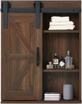 Wood Wall Storage Cabinet with Sliding Barn Door, 3-Tier Organizer Bathroom Cabinet with Adjustable Shelf Freestanding Furniture Z69094