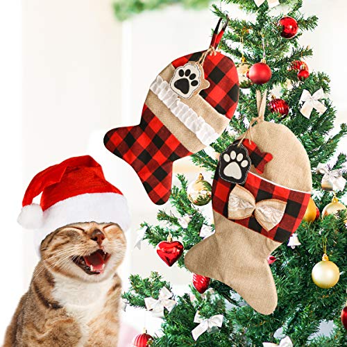 2 Pack 19 Inch Burlap Red Black Buffalo Plaid Christmas Stockings W963893