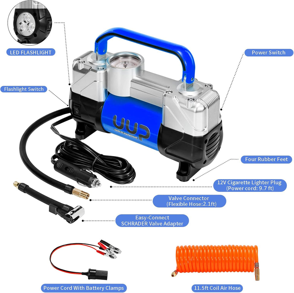 Portable Air Compressor Tire Inflator with 12V DC, Metal Air Pump T2824