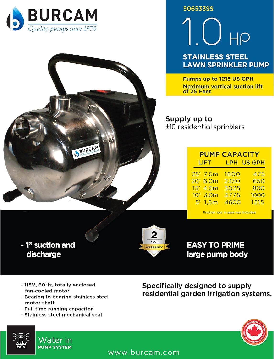1HP Stainless Steel Portable Sprinkler Pump K469