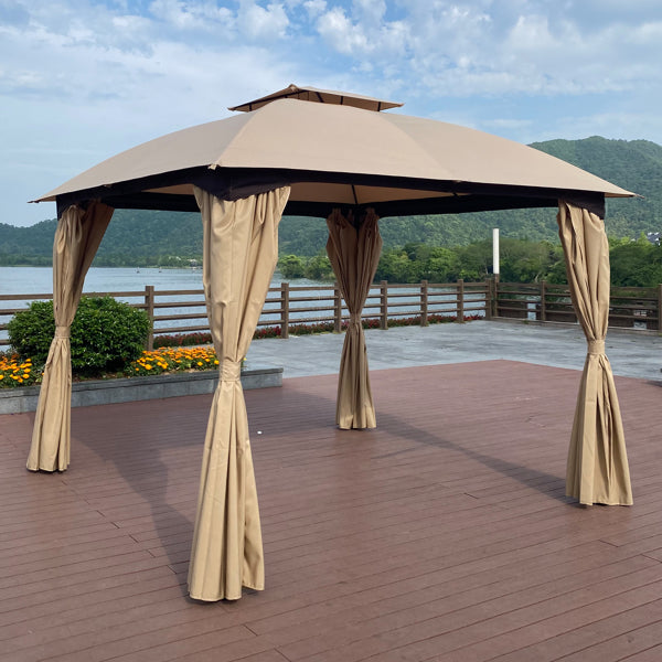 Khaki Outdoor Patio Garden Gazebo Canopy With Curtains D9918