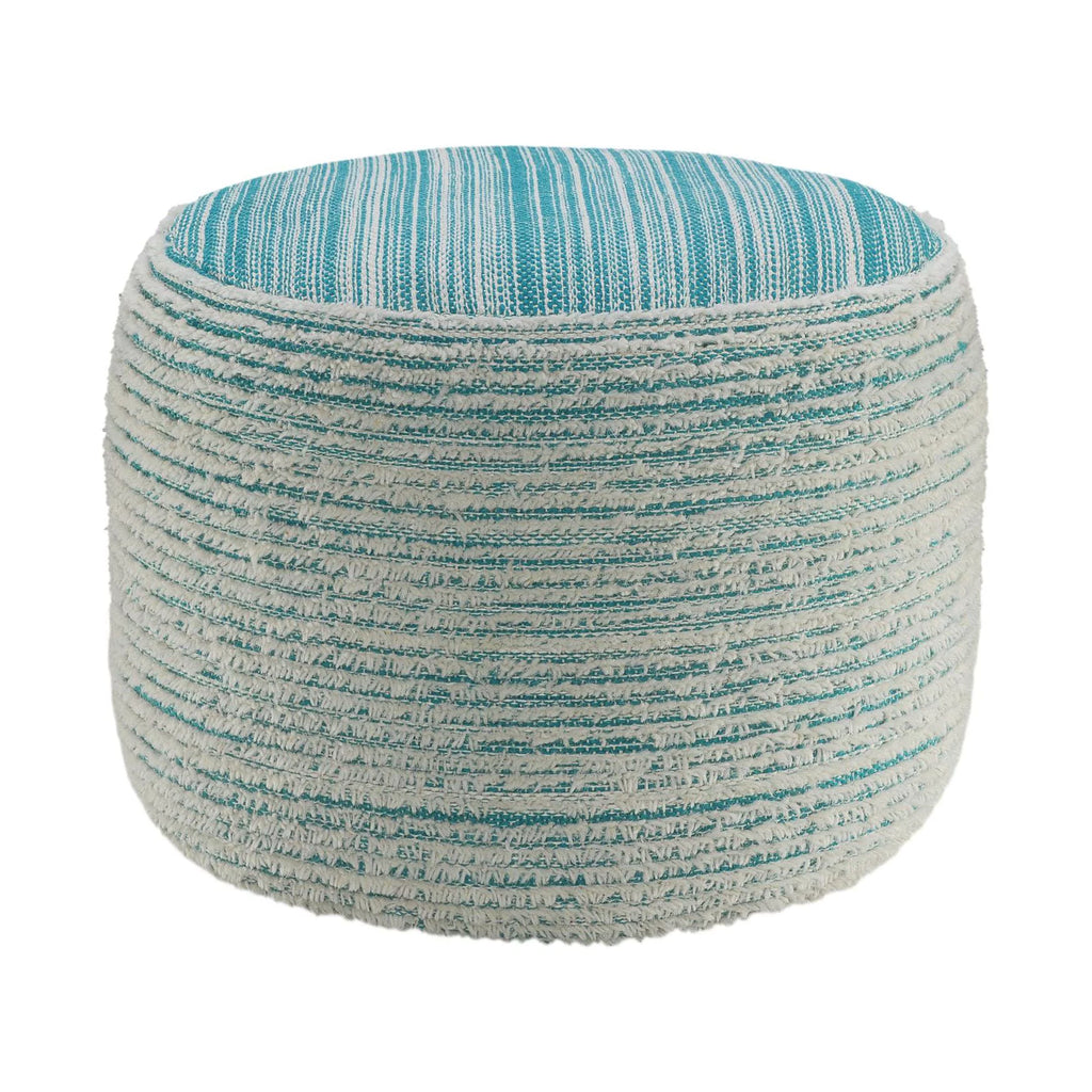 Aqua Blue and White Distressed Round Pouf Ottoman L69191