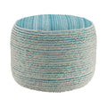 Aqua Blue and White Distressed Round Pouf Ottoman L69191