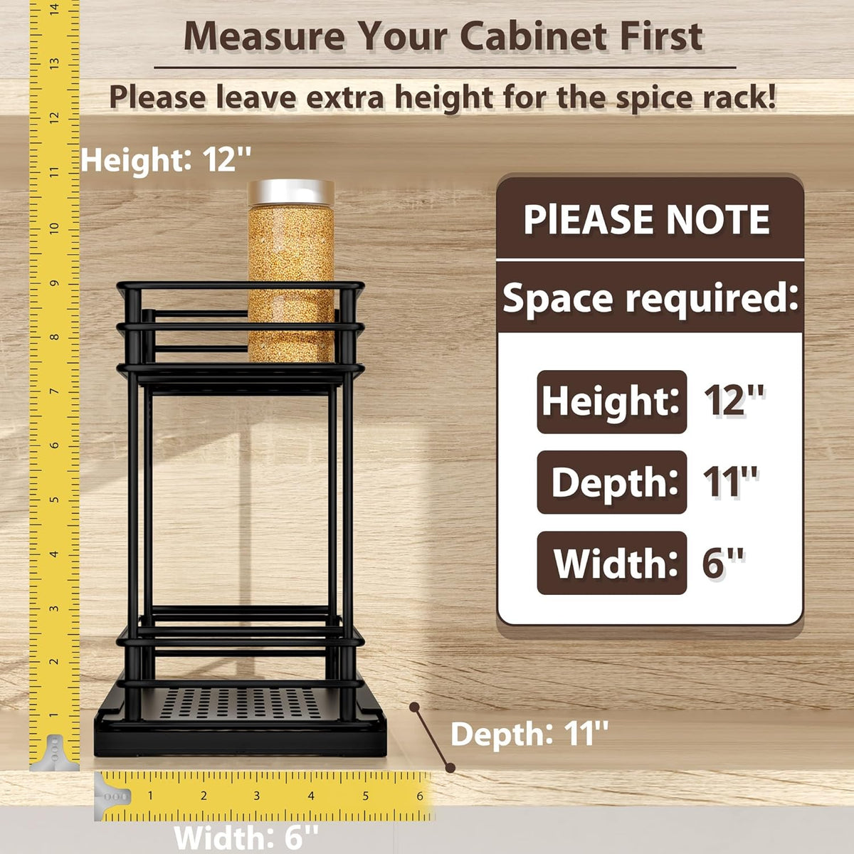2-Pack 2-Tier Pull Out Spice Rack Organizer, 5.3''W x 10.4''D x 8.9''H H98435
