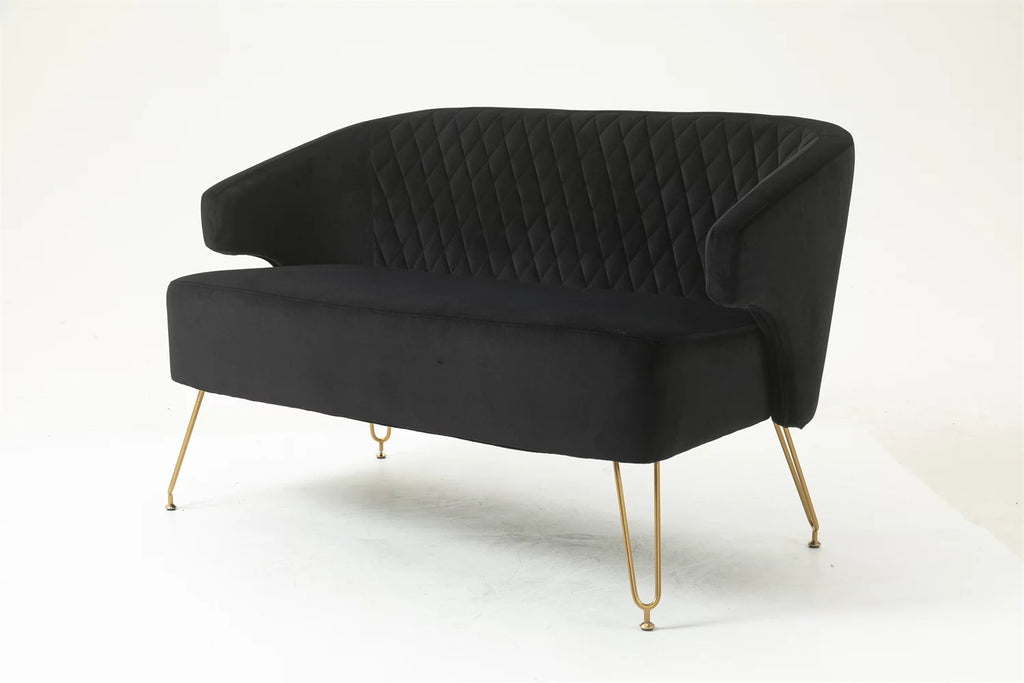 Yellow Tufted Loveseat Sofa with Golden Metal Legs J1013