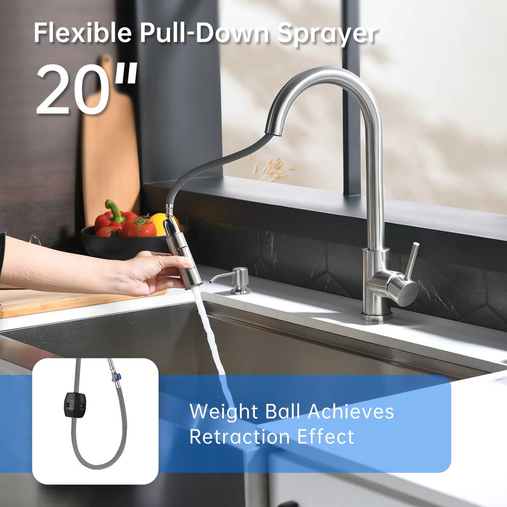 Brushed Nickel Kitchen Faucet with Sprayer and Soap Dispenser W950