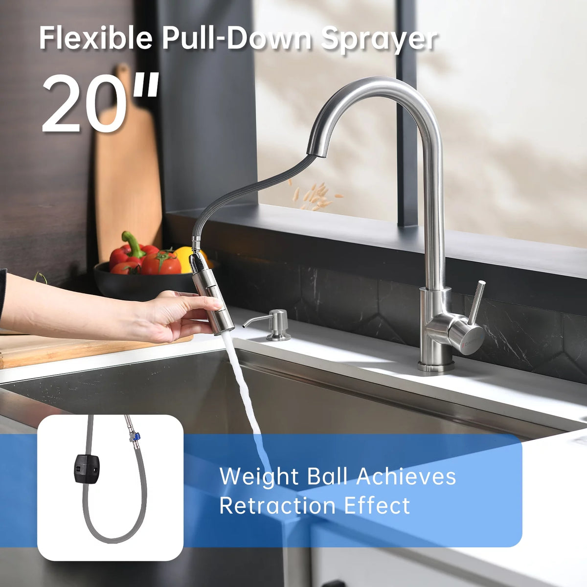 Brushed Nickel Kitchen Faucet with Sprayer and Soap Dispenser W950