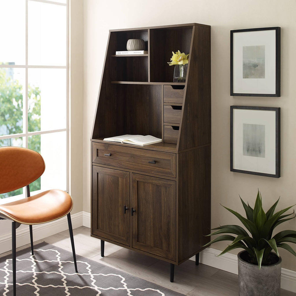 Dark Walnut Storage Desk and Hutch with Keyboard Drawer Z22706