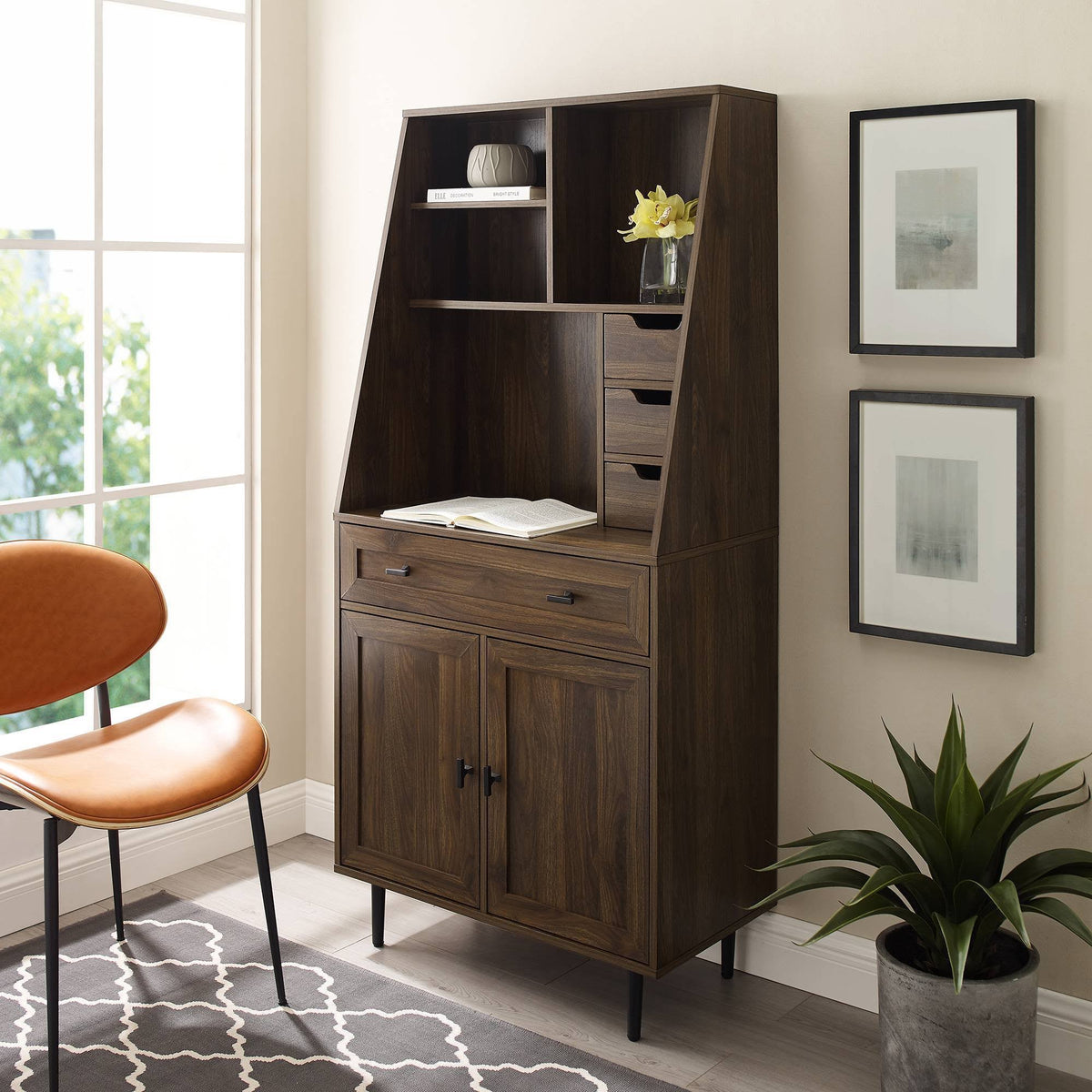 Dark Walnut Storage Desk and Hutch with Keyboard Drawer Z22706