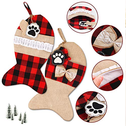 2 Pack 19 Inch Burlap Red Black Buffalo Plaid Christmas Stockings W963893
