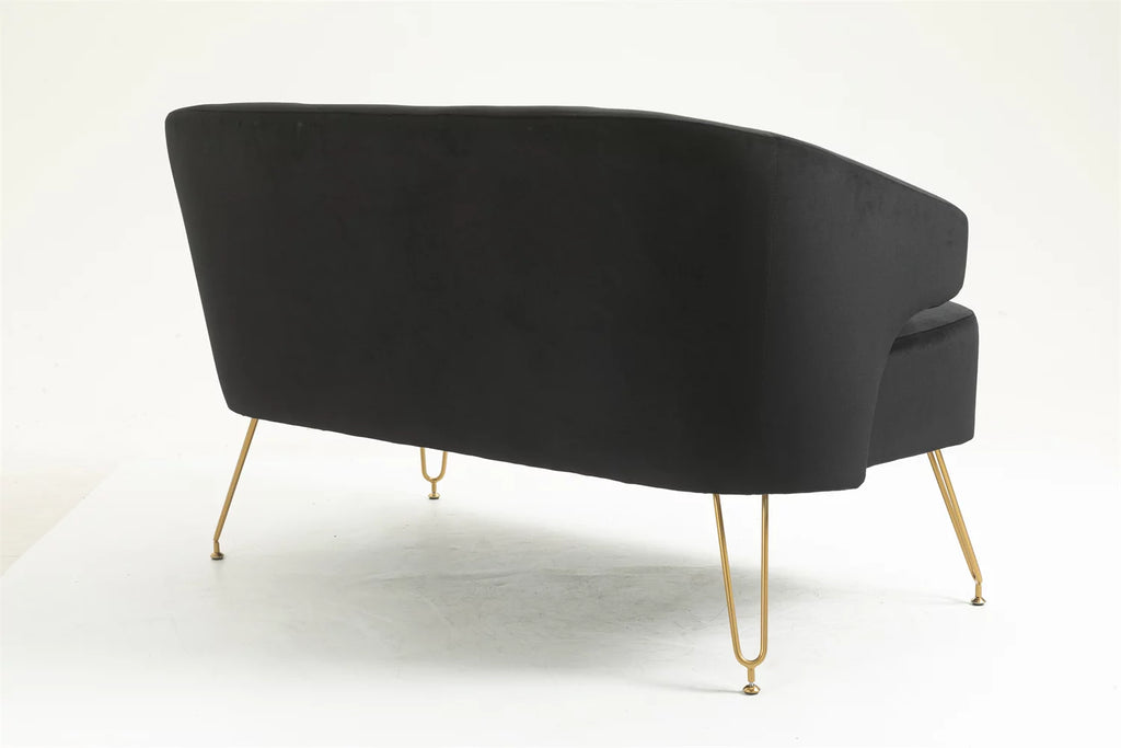Yellow Tufted Loveseat Sofa with Golden Metal Legs J1013