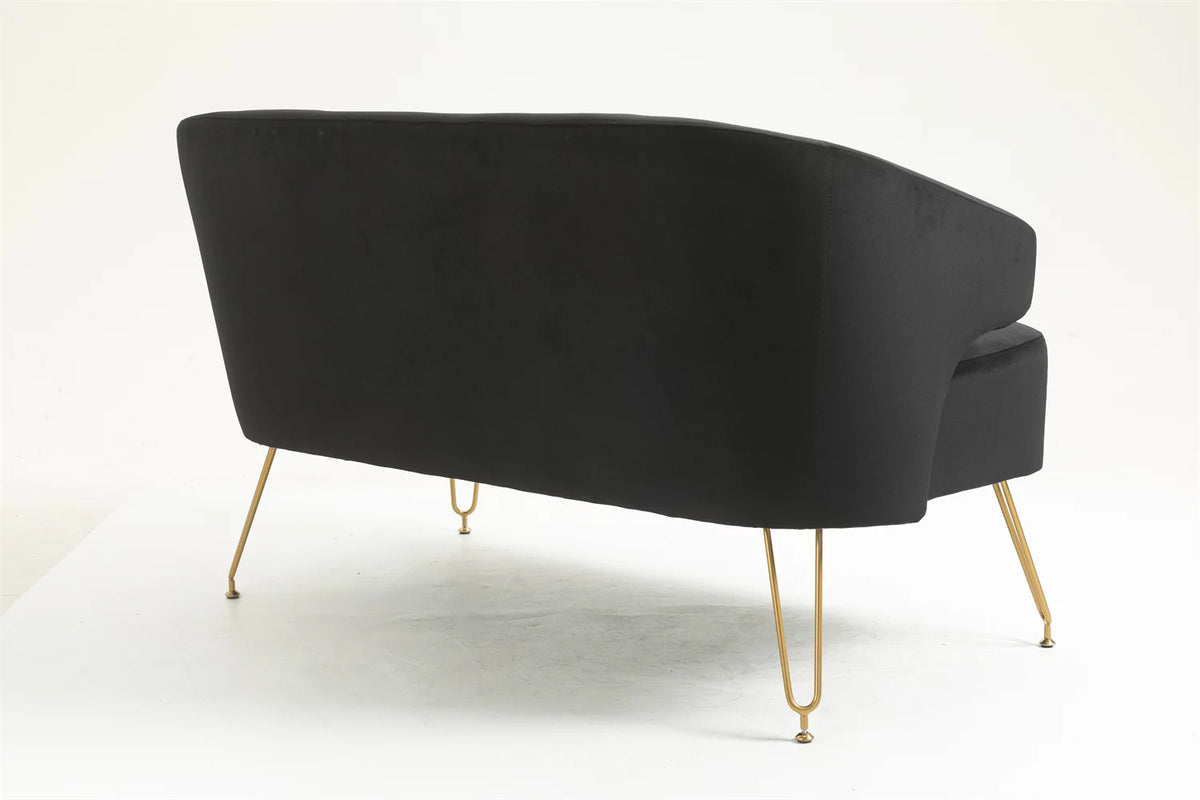 Yellow Tufted Loveseat Sofa with Golden Metal Legs J1013