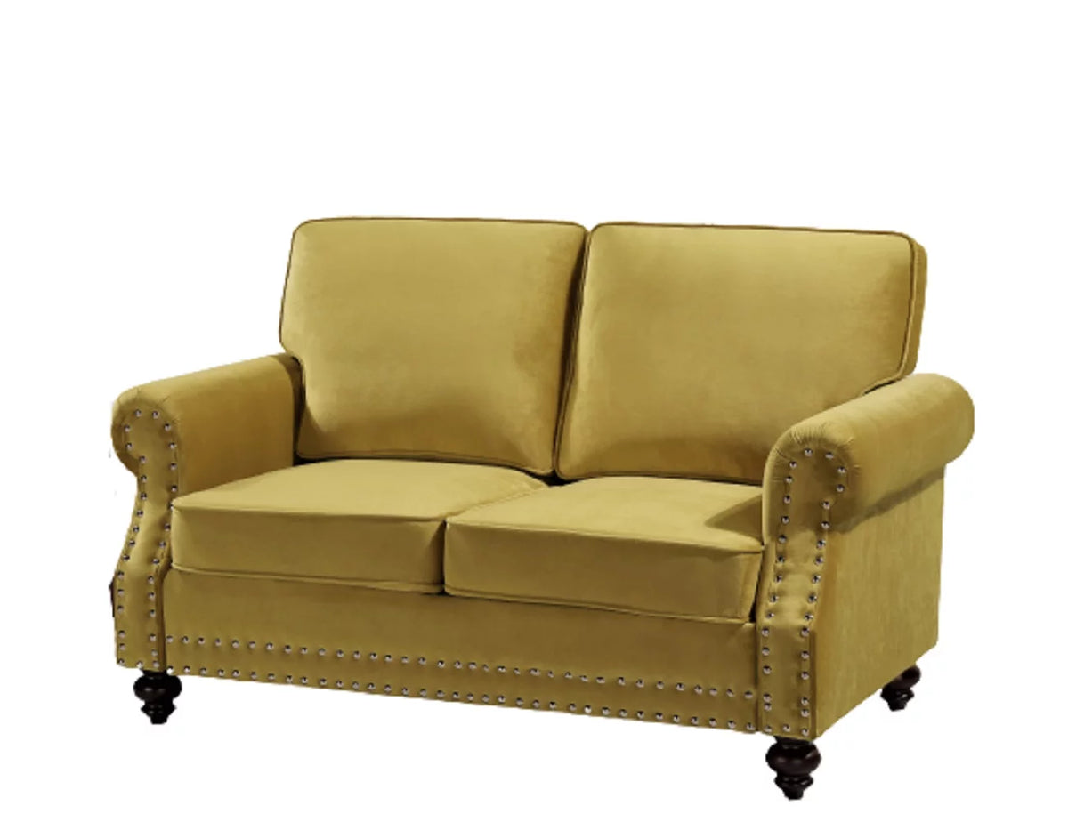 Yellow Velvet Rolled Arm Loveseat D7130