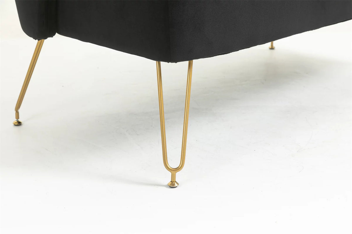 Yellow Tufted Loveseat Sofa with Golden Metal Legs J1013