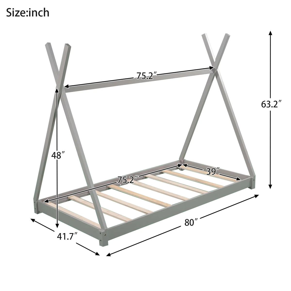 Gray Wood Twin Size Platform Bed G1611